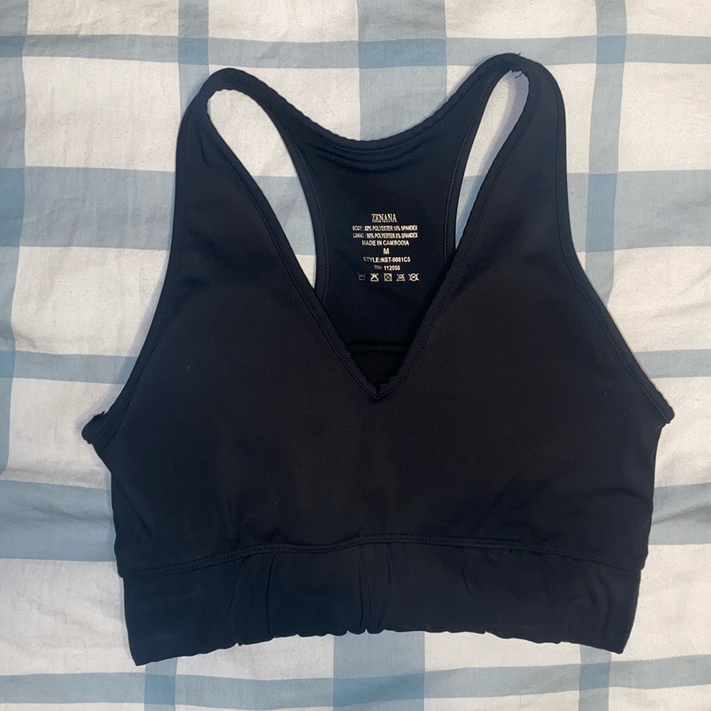 Zenana Black V-Neck padded Racerback Sports Bra STYLE:NST-6081C5 RN: 112056